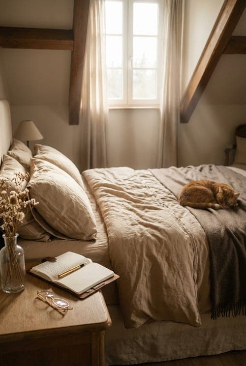 A Warm Nap Between the Lines - bedroom, beige, tan