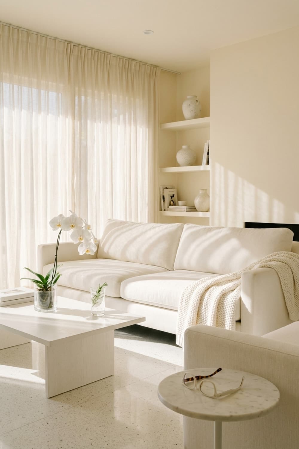 No Hard Edges - living room, white, beige, cream, sofa - Room Inspiration