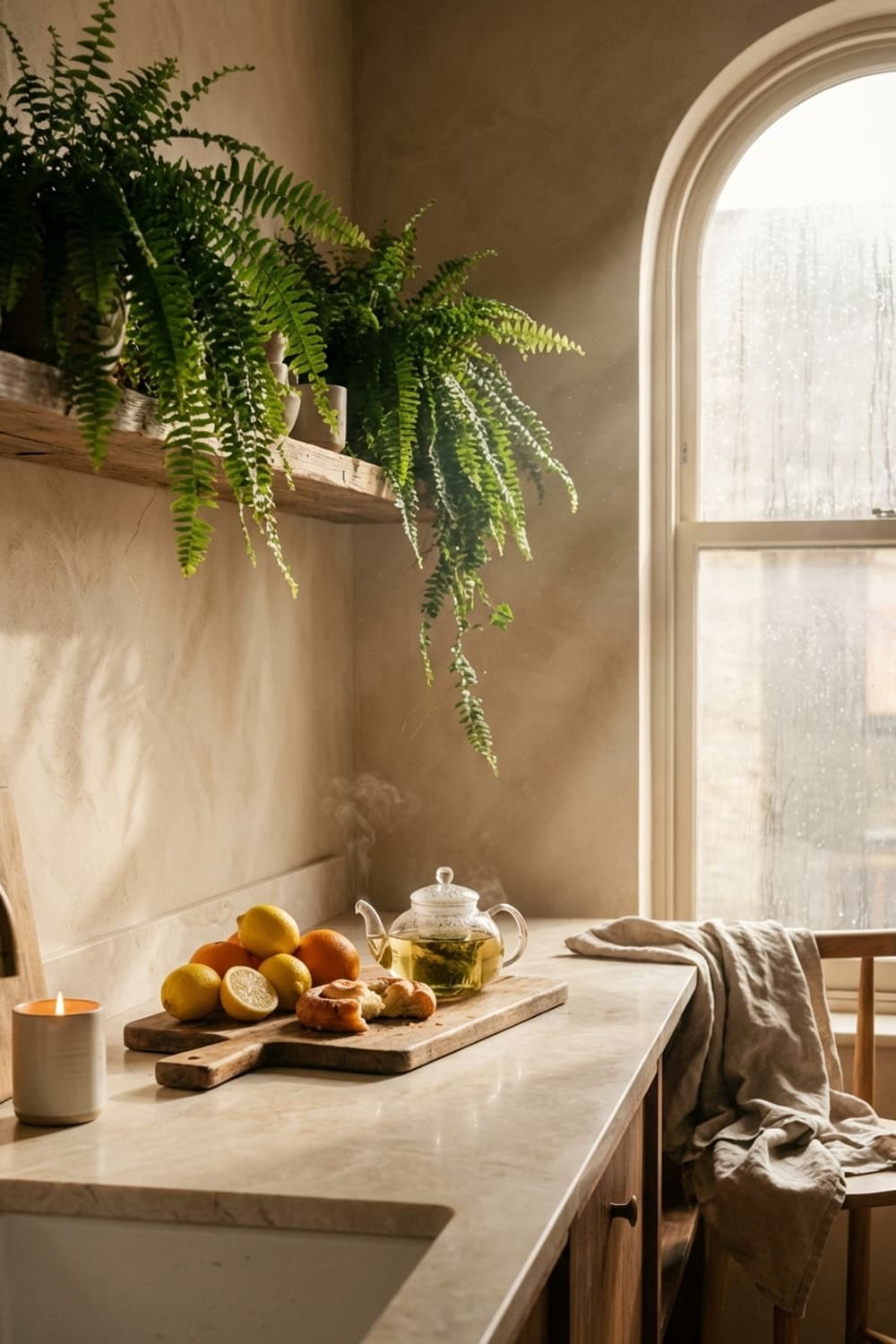 Steam Whispers in a Rainy Window - kitchen, tea, rainy day, window, natural light - Room Inspiration