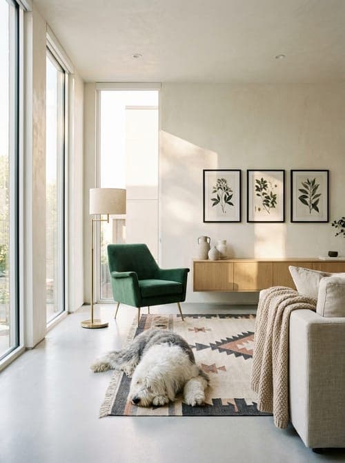 Waiting for Footsteps on the Rug - living room, cream walls, natural light