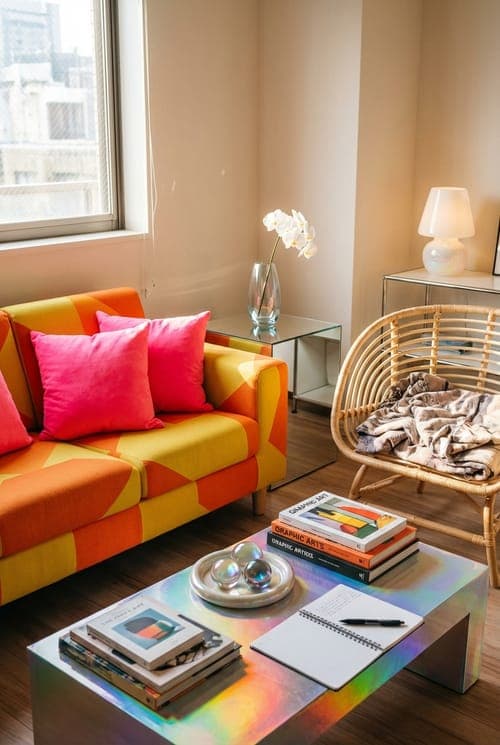 Bright Notes on a Cloudy Day - living room, orange, yellow