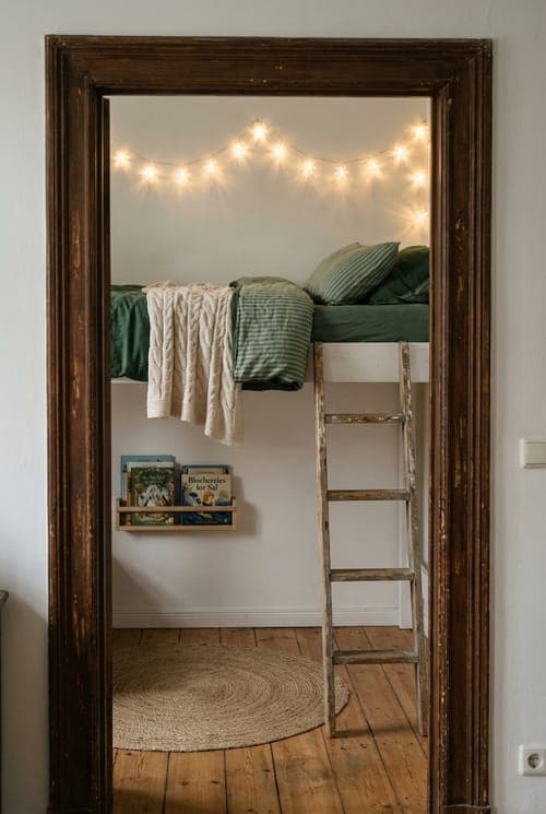Ladder to Dreamlight - bedroom, loft bed, rustic ladder