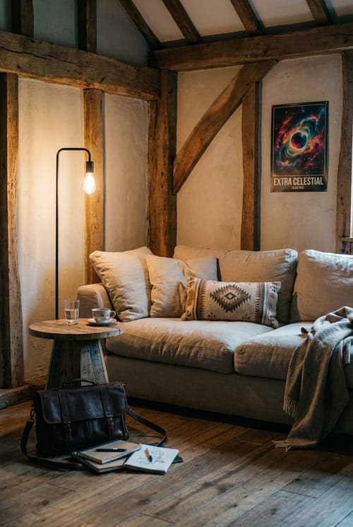 The Blueprint and the Black Hole - living room, brown, beige