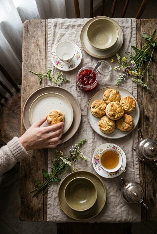 Scones and Silver, Stillness and Sun - table setting, tea party, scones