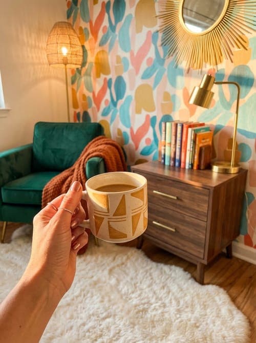 Warm Drink, Walls Aglow - living room, emerald green, burnt orange