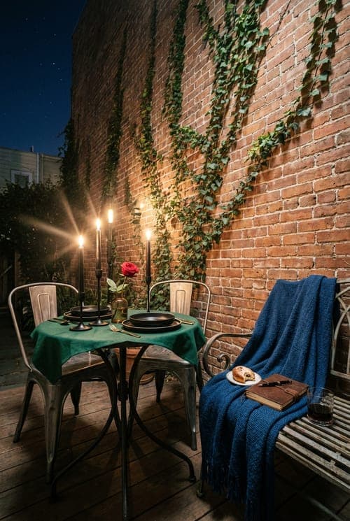 Last Light. First Sip. - outdoor dining, courtyard, brick wall