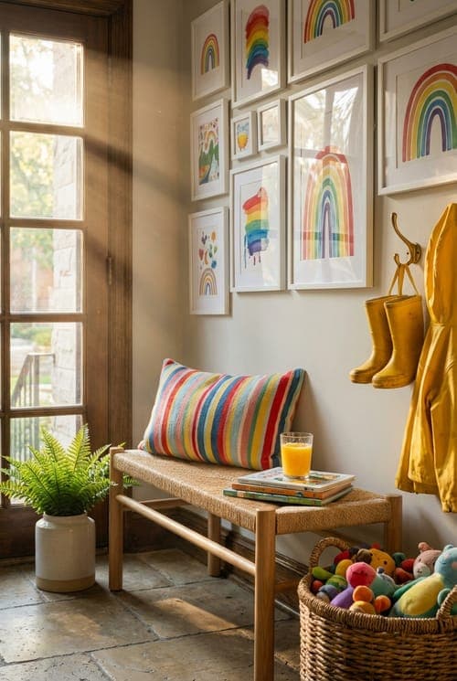 Rainbows at the Threshold of Day - entryway, rainbow art, yellow