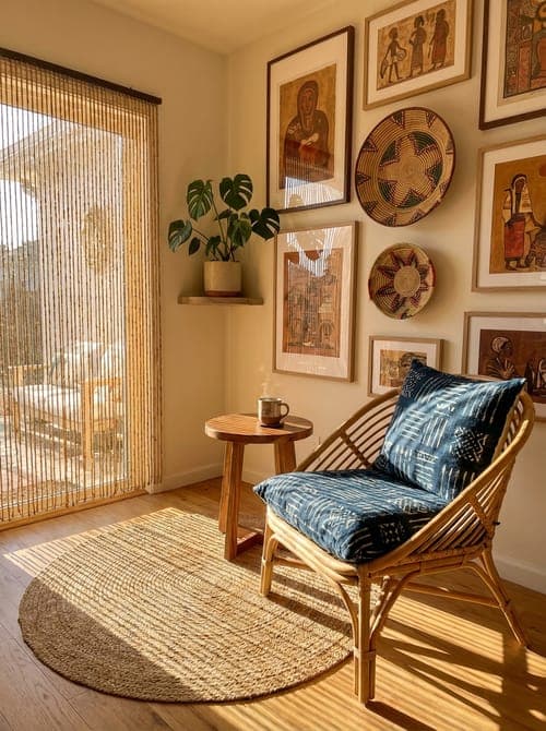 Sunrise and the Slow Sip - reading nook, sitting area, woven rug