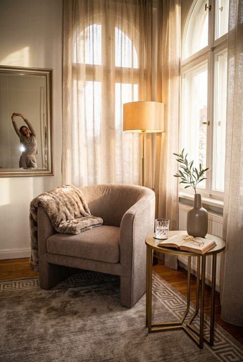 Golden Hour Slows Down - living room, reading nook, brown