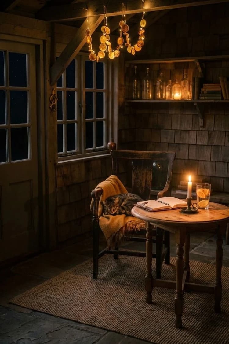 Ready for a slow morning? - reading nook, golden hour, warm light, brown, wood - Night Ambiance