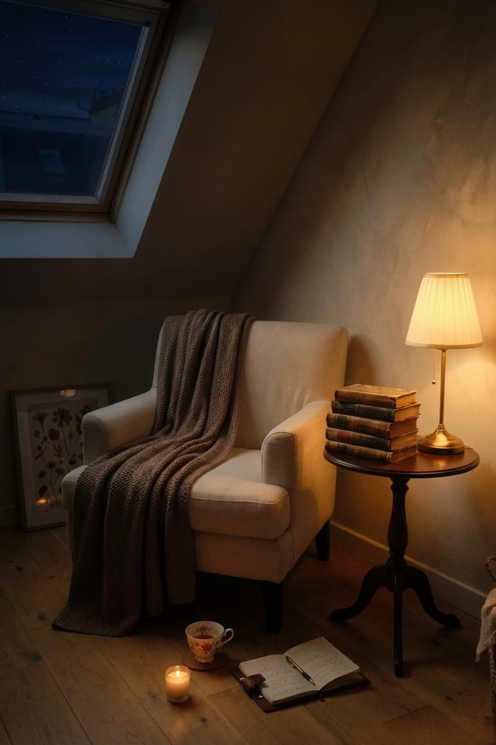 A Pocket of Afternoon Light - attic room, reading nook, beige, brown, armchair - Night Ambiance