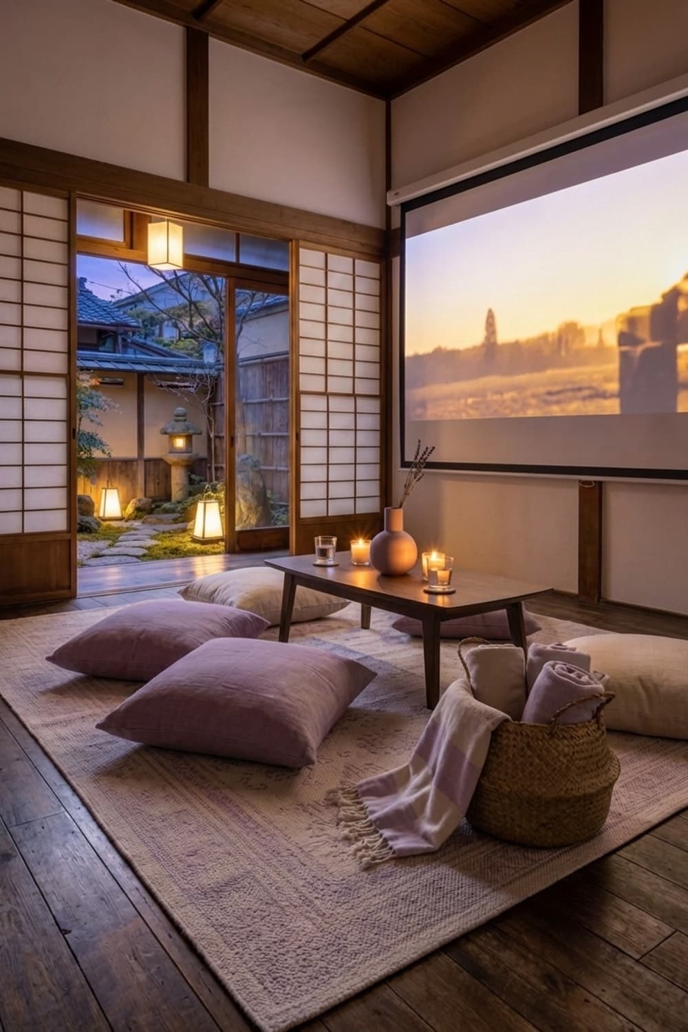 Between Stillness and the Screen - living room, tatami room, Japanese, screen, projector screen - Night Ambiance