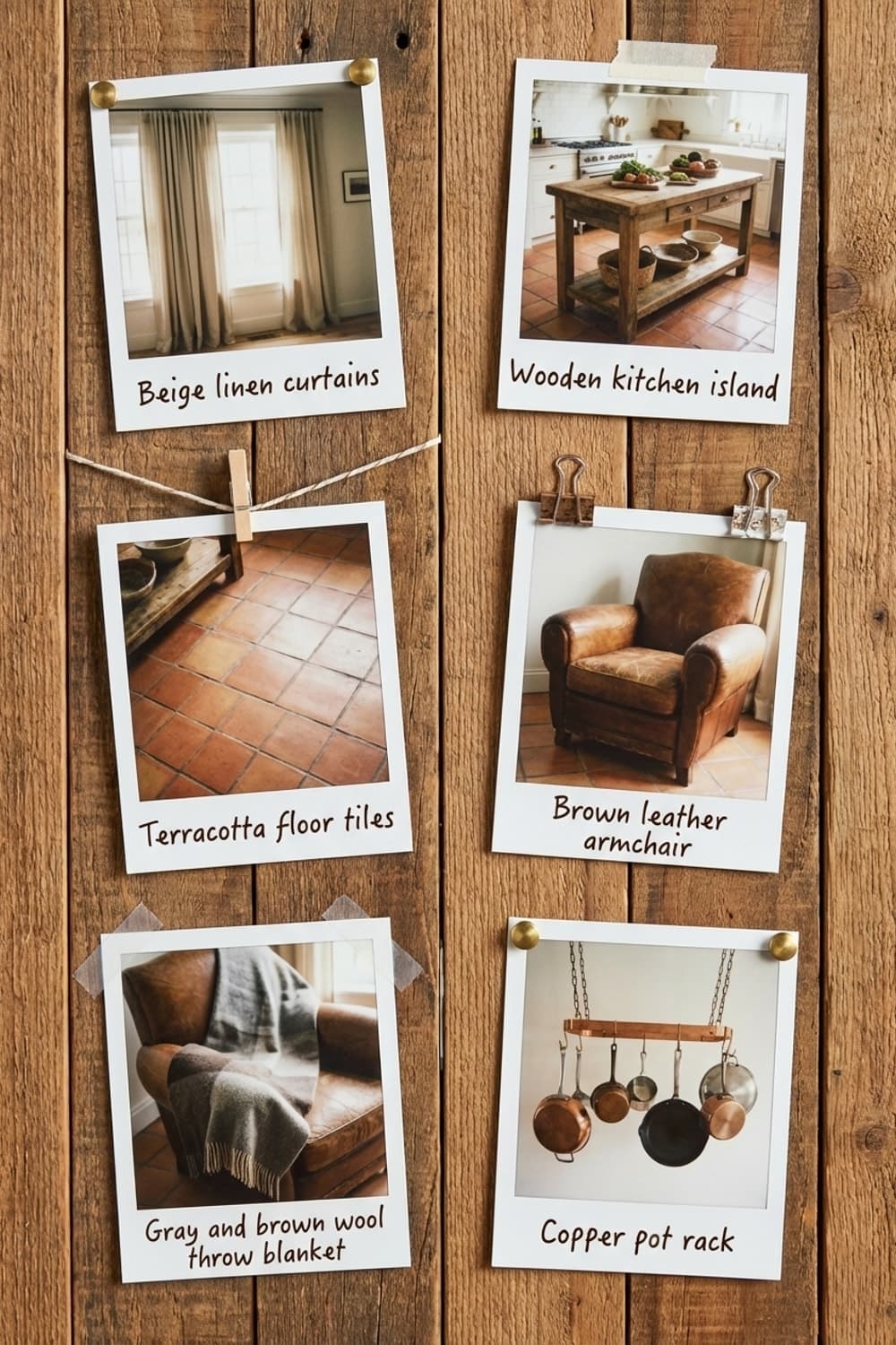 Need a Reason to Stay In? - kitchen, earthy tones, terracotta, wood island, linen curtains - Get the Look Board