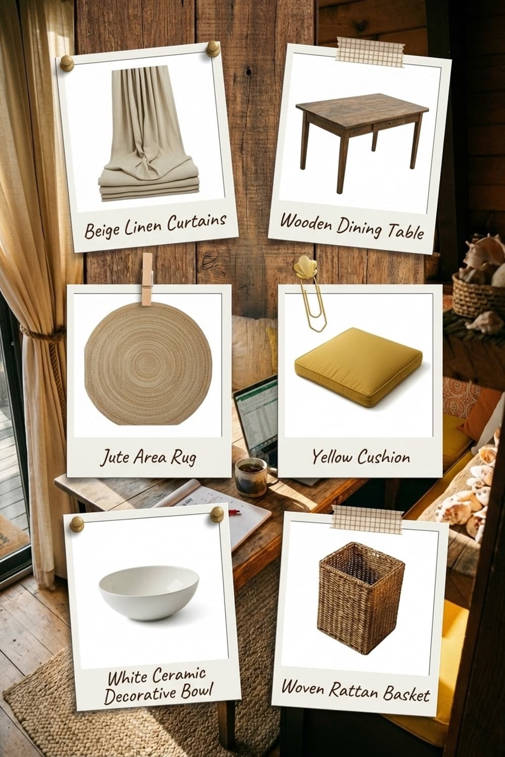 Ready to just... exist here? - home office nook, golden yellow, wood furniture, natural light, textiles - Get the Look Board