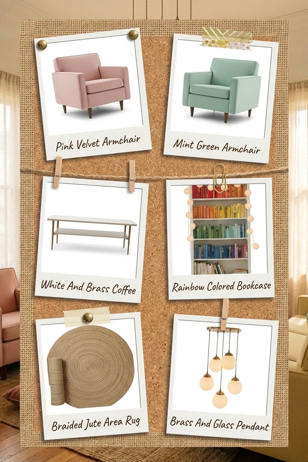 End of Summer, Beginning of Games - living room, late afternoon light, vintage vibe, board game, gold sofa - Get the Look Board