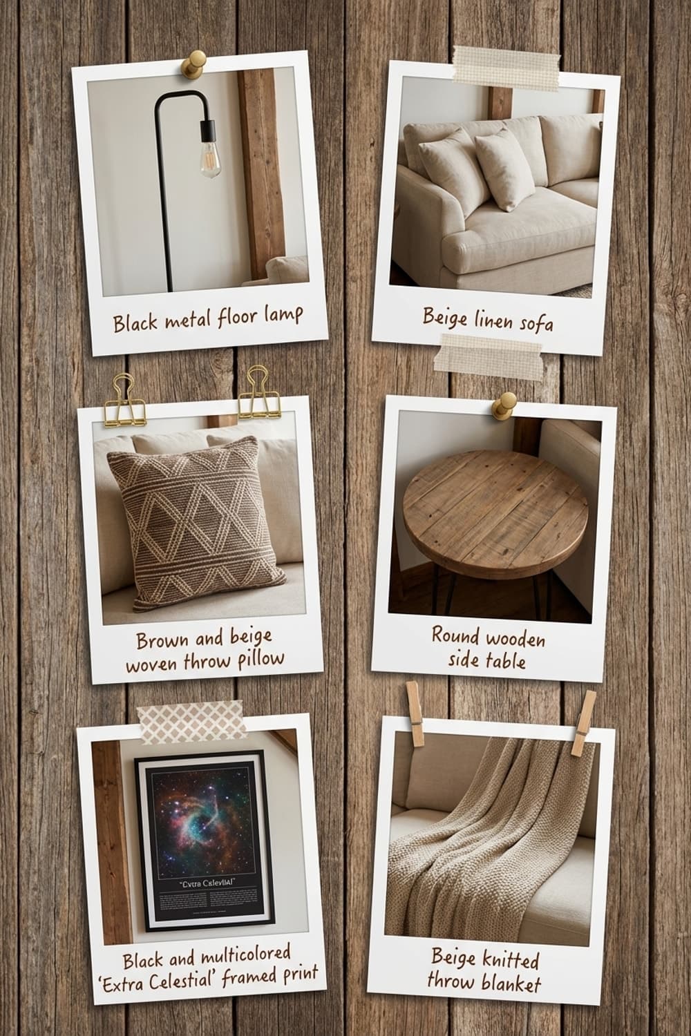 The Blueprint and the Black Hole - living room, brown, beige, wood, sofa - Get the Look Board