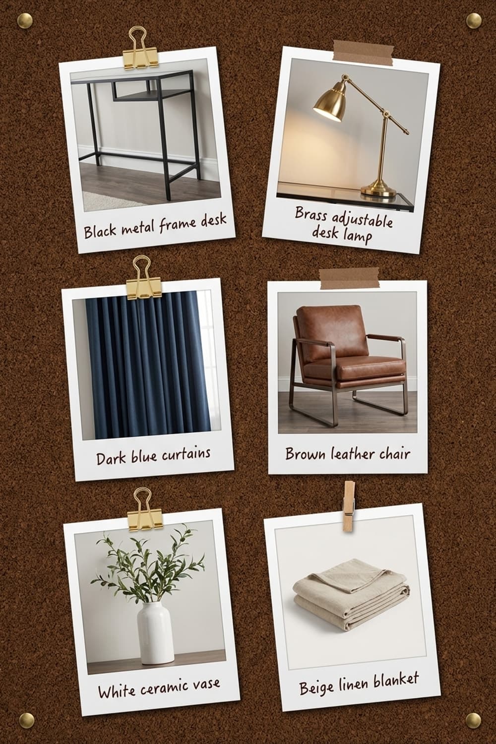 Blueprints Under a Cold Moon - home office, blue, gray, brown leather chair, architect's desk - Get the Look Board